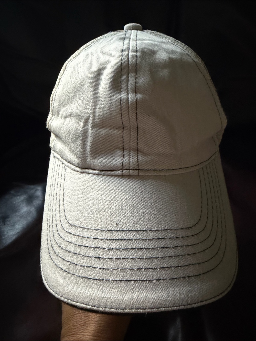 Beige Distressed Raw Stitching Trucker Cap